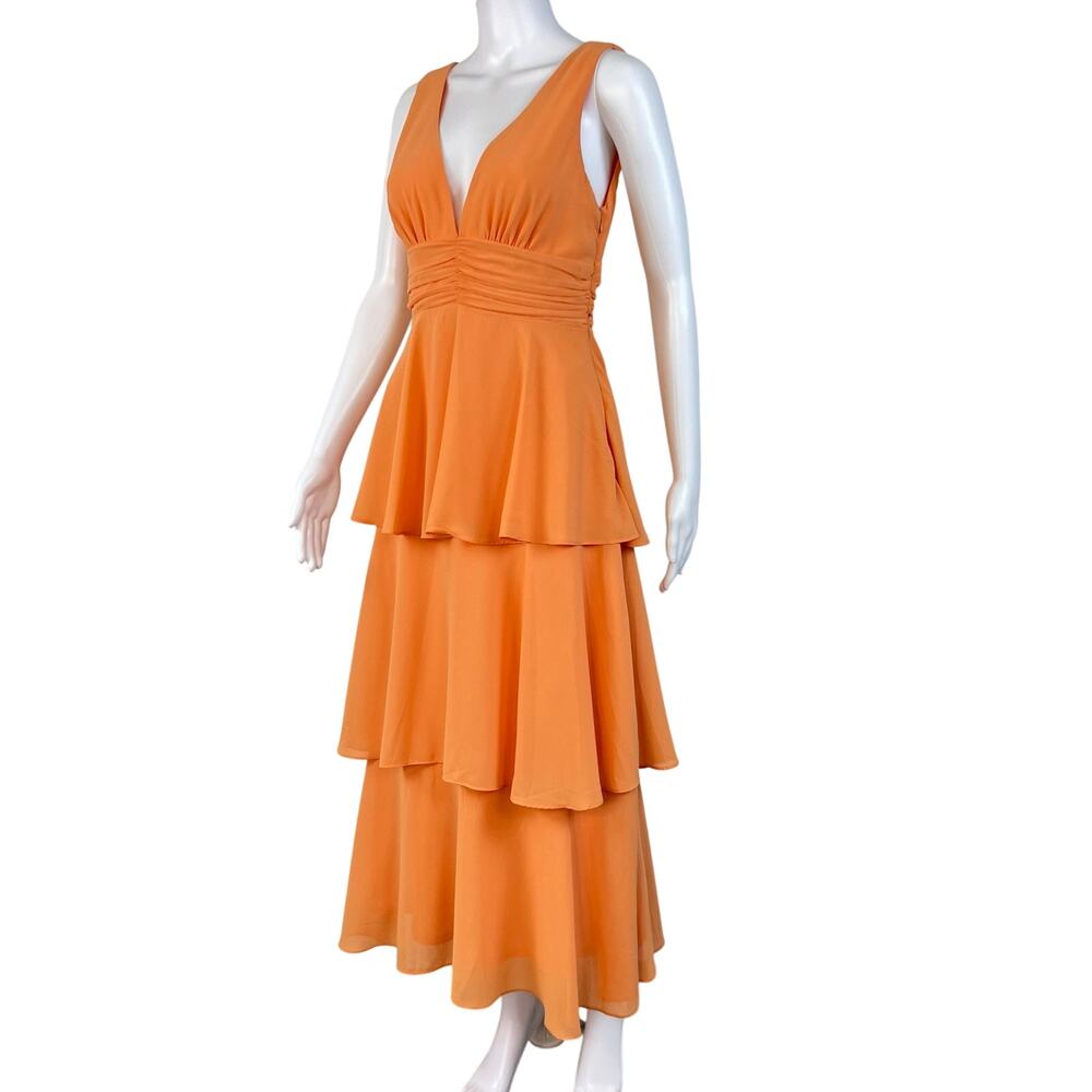 Lulus Celebration Time Light Orange Sleeveless Tiered Midi Dress (Sz S)